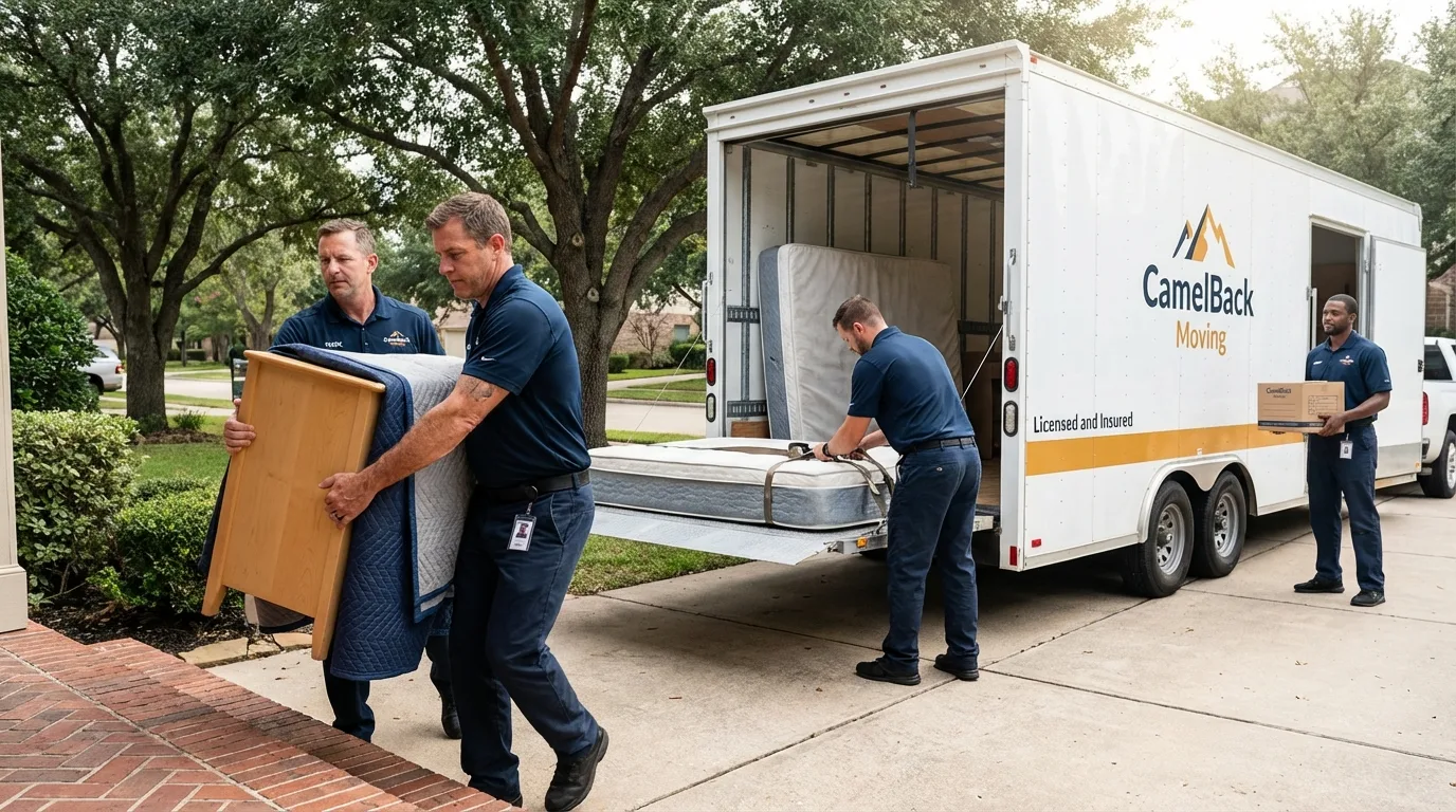 Crew loading residential truck for cross-state move from Gouldsboro, ME