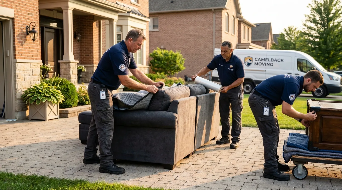 Large estate moving crew wrapping furniture in Gouldsboro, ME