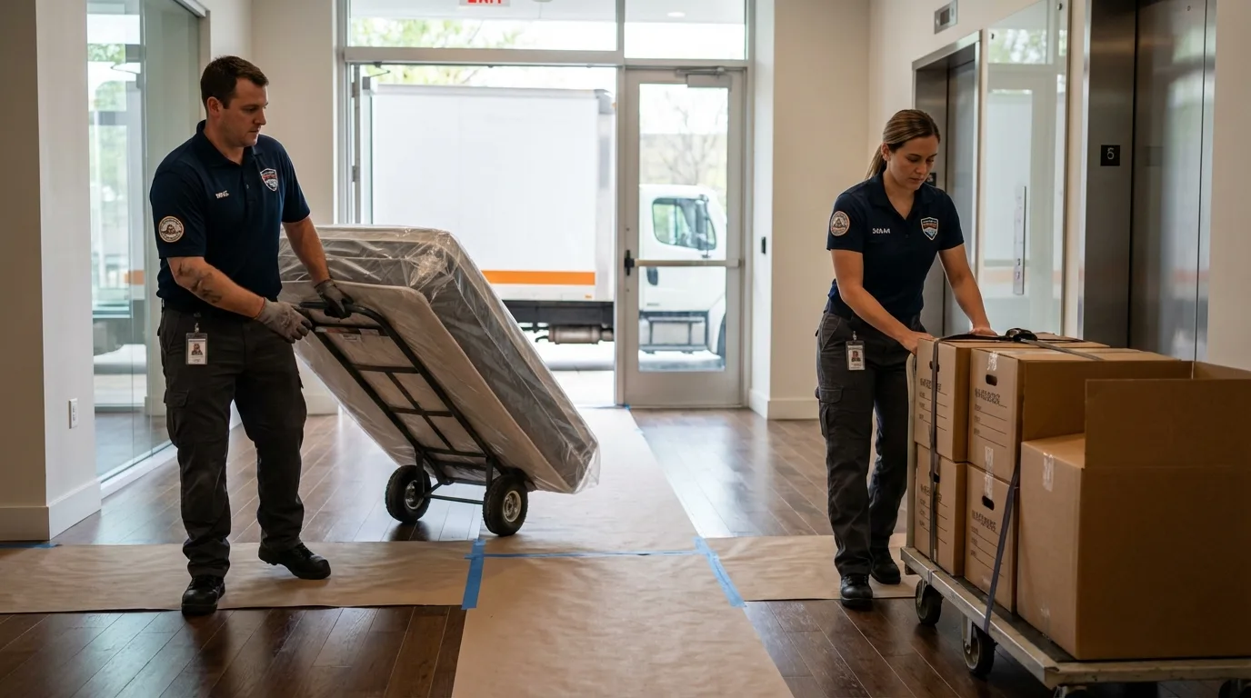 Professional apartment movers loading elevator in Gouldsboro, ME